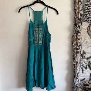 Teal Sleeveless Midi SunDress with Lace Detail